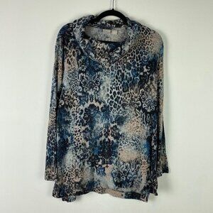 Chicos Zenergy Cozy Paisley Cowl-Neck Tunic Size 2P US PL Animal Print Knit Top